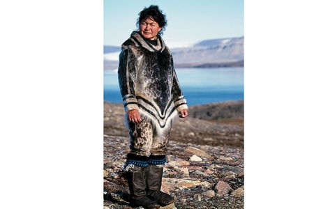 Sealskin clothing, shown here on Aaju Peter, is waterproof, durable, and warm.