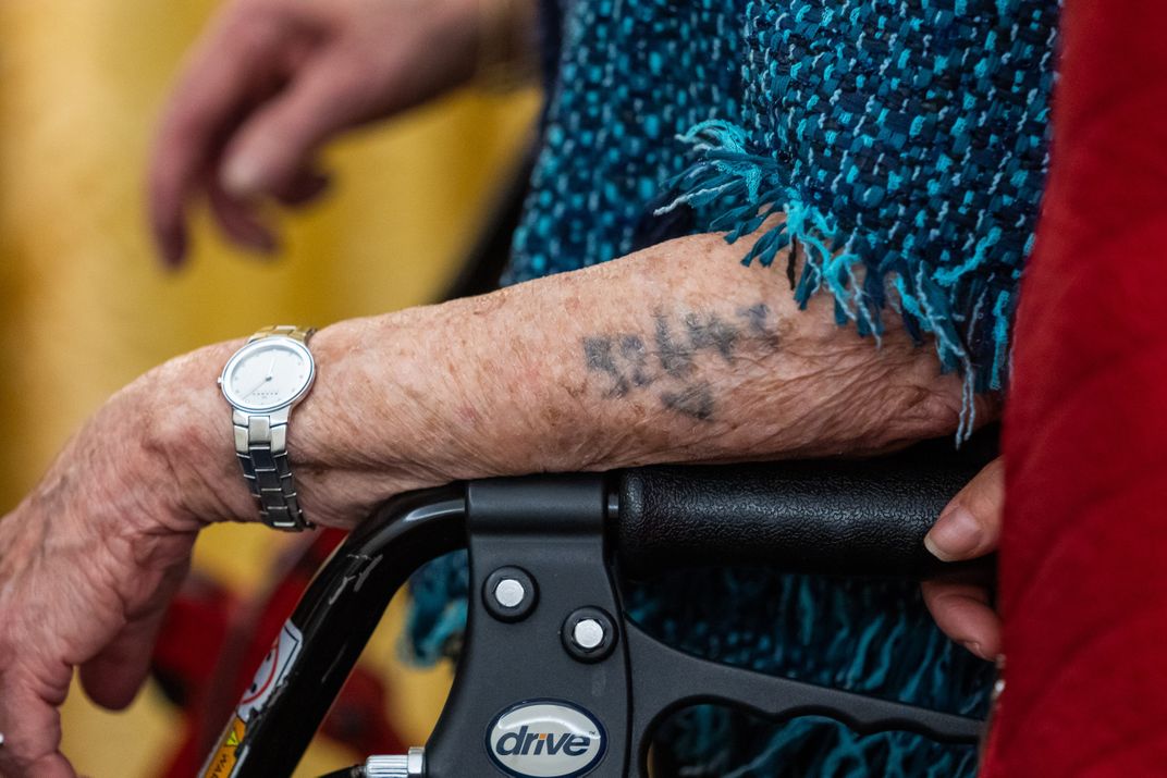 Holocaust survivor Bronia Brandman's Auschwitz tattoo
