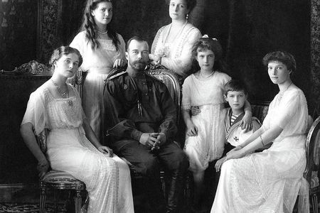 The Russian Imperial Family, as photographed in 1911. The Russian Orthodox Church has not recognized the remains of Maria (second from left) and Alexei (second from right), despite DNA analysis. 