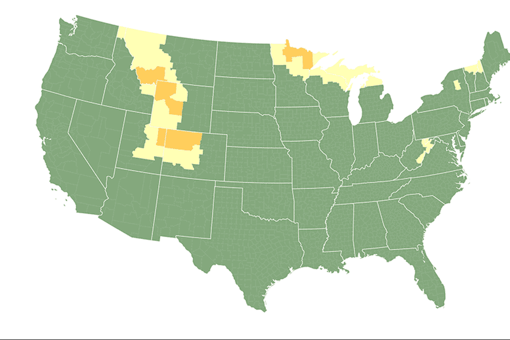GIF showing changing fall foliage patterns across a map of the U.S.