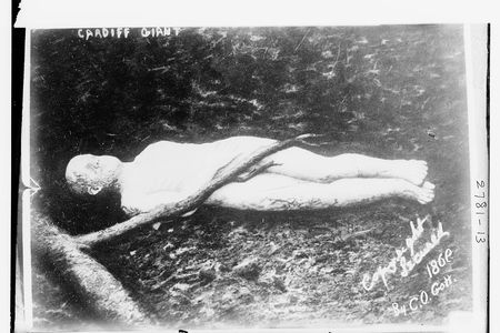 The Cardiff Giant, posed with a branch tastefully obscuring his genitals. 