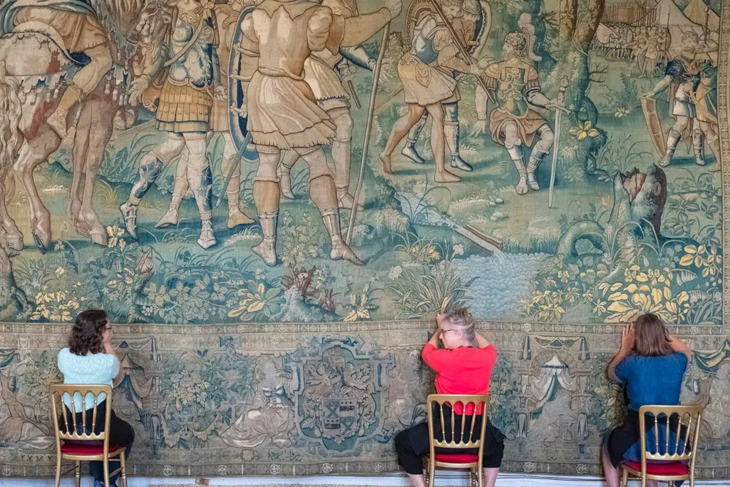 View of one of the Gideon tapestries being restored