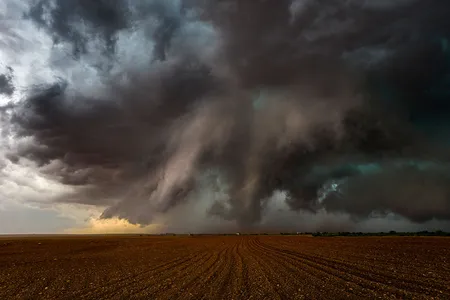 A multi-vortex tornado touches down on the town of Patricia, Texas.