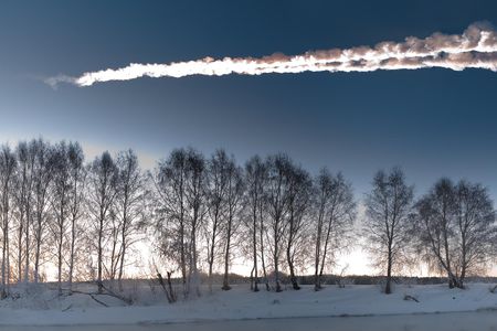 The Chelyabinsk meteor comes screaming in at Mach 60 over Russia in 2013. This 20-meter-or-so object broke up in the atmosphere, but the shock wave caused 1,600 injuries and damaged more than 7,000 buildings. Think what an impactor seven times bigger could do.