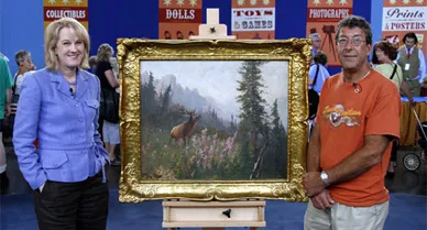 At an "Antiques Roadshow" taping in Milwaukee, Wisconsin, in 2006, Nan Chisholm appraises a landscape of Glacier Park by the American artist, John Fery. The estimated value: $15,000-$20,000.