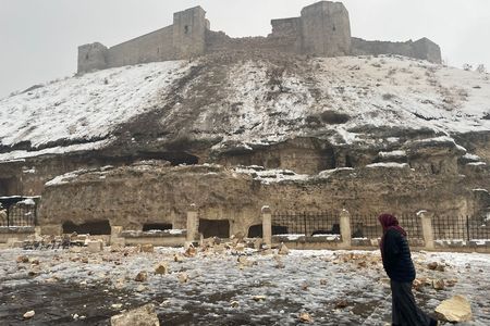 The damaged castle following the earthquakes on February 6