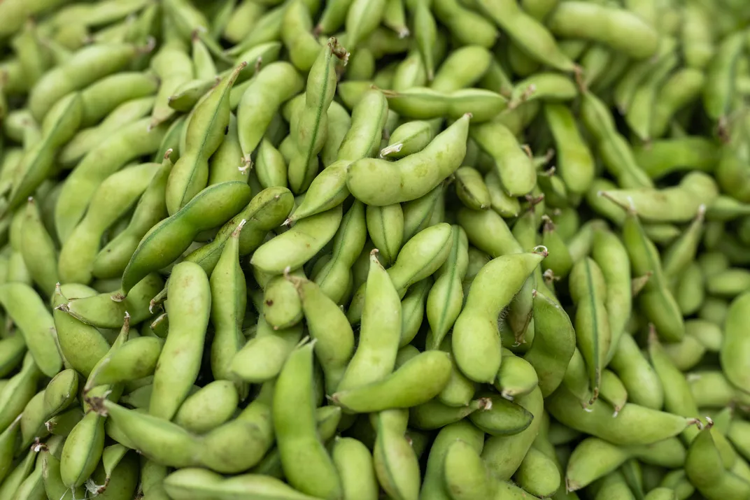 a pile of edamame in the shell