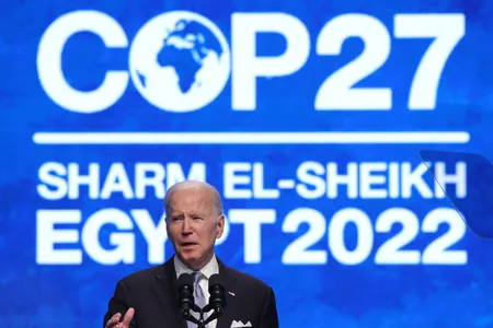 President Biden speaks at the United Nations Climate Change Conference in Sharm el-Sheikh, Egypt, on November 11.&nbsp;