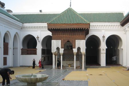 A courtyard in front of a mosque adjacent to the al-Qarawiyyin Library, pre-restoration.