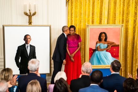 Barack and Michelle Obama at the unveiling ceremony on September 7