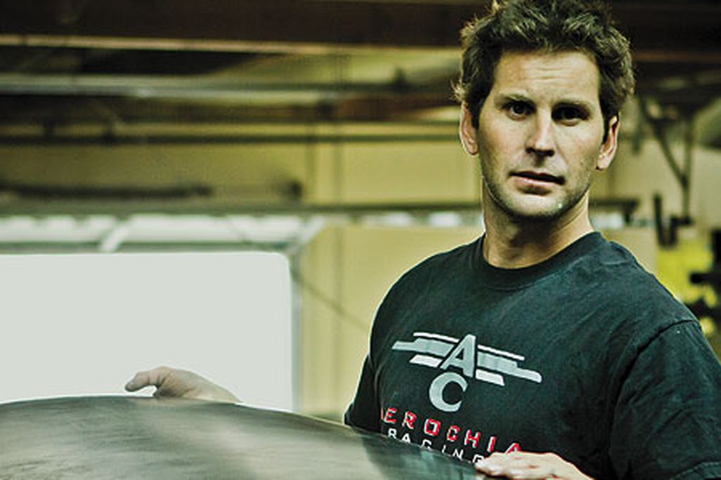 Andy Chiavetta inspects a new carbonfiber wing for his LT-1 kitplane at his shop in San Clemente, California.