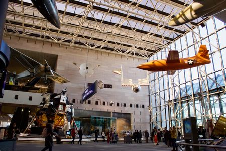 Visitors can still see iconic aircraft, like the Bell X-1 Glamorous Glennis (right) and Charles Lindbergh's Spirit of St. Louis in the centralized “Boeing Milestones of Flight Hall.” 