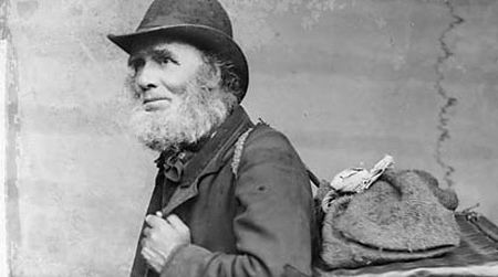 Elis the pedlar, a Welsh packman working the villages around Llanfair in about 1885.