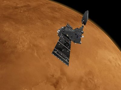 Artist's conception of the ExoMars 2016 Trace Gas Orbiter at Mars.