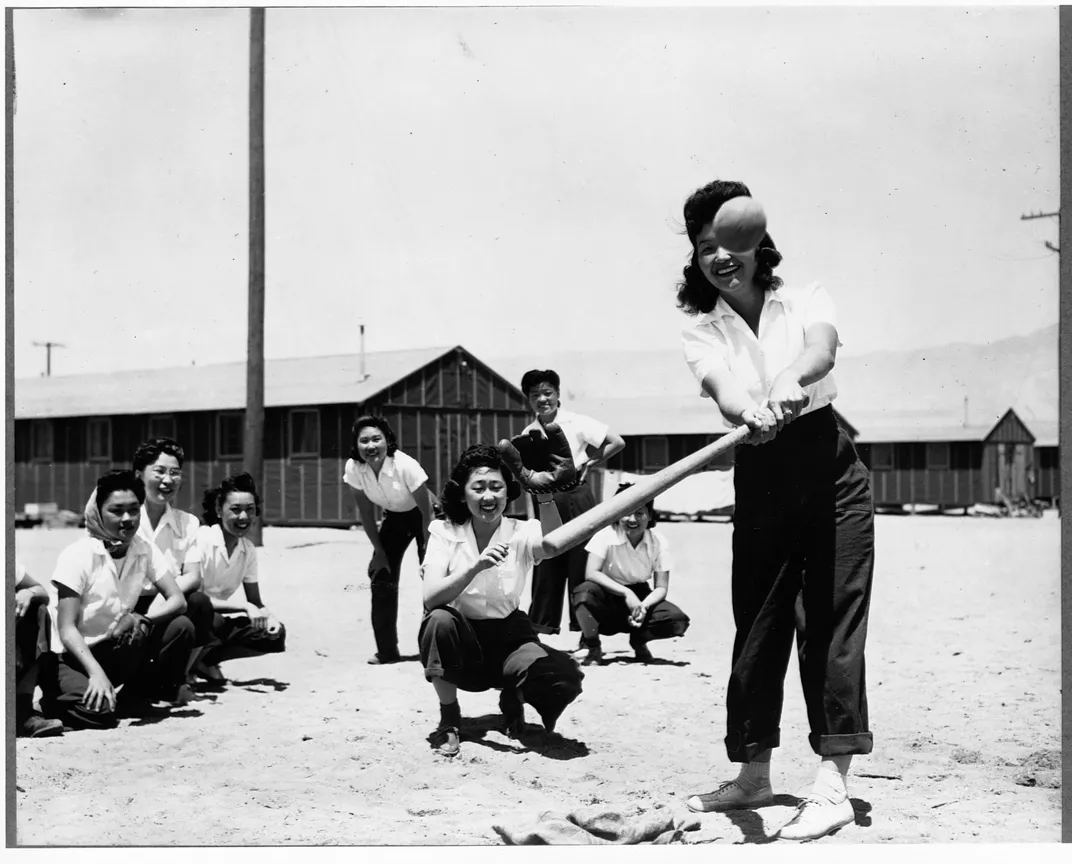 softball practice at Manzanar Relocation Center in 1942