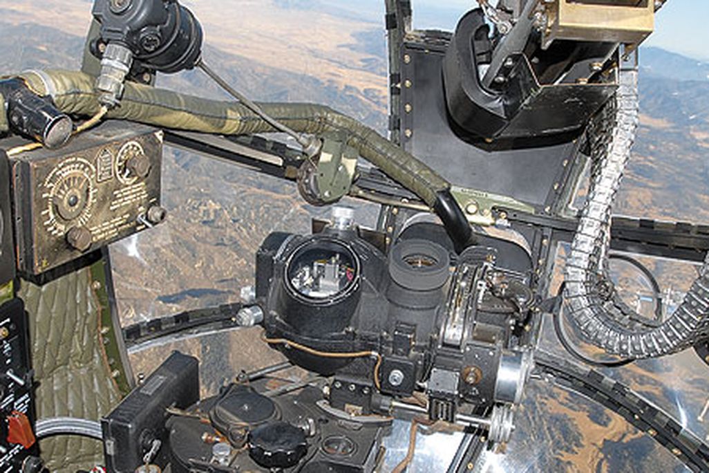 When they weren’t operating Norden bombsights (center), B-25 nose gunner/bombardiers enjoyed splendid views.