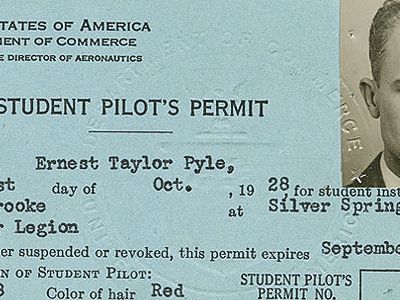 Though he had a student pilot’s permit, Pyle never got a license.