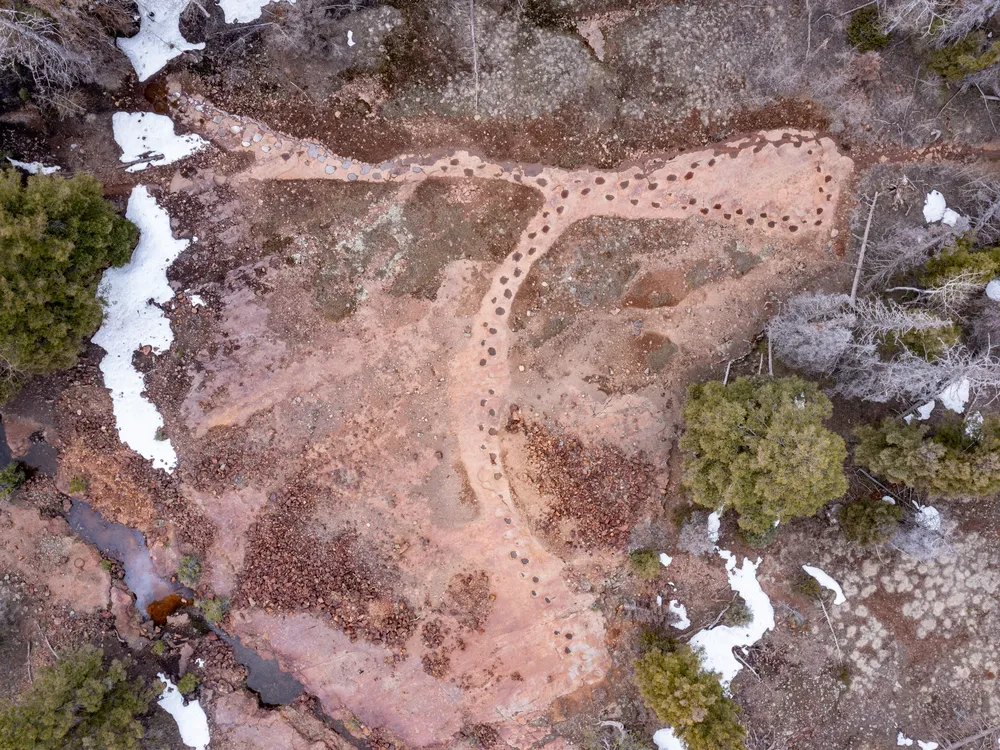 Aerial view of dinosaur tracks in Ouray, Colorado