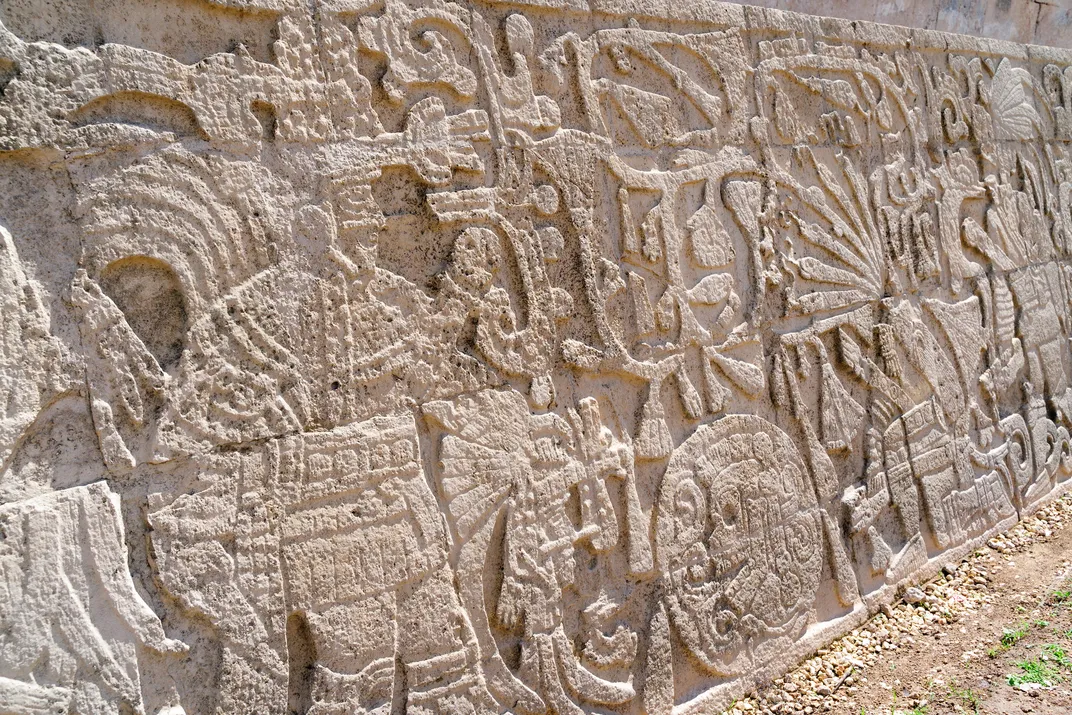 stone bas-relief carvings at the Great Ball Court at Chichén Itzá