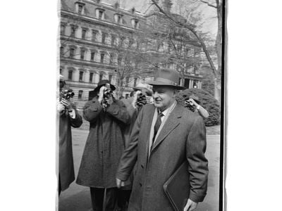 Mikhael A. Menshikov, new Soviet ambassador, outside White House, going to visit with President Eisenhower