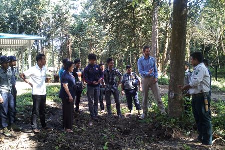 Dr. Grant Connette trains participants on best practices in setting up wildlife cameras to ensure that high-quality data is collected.