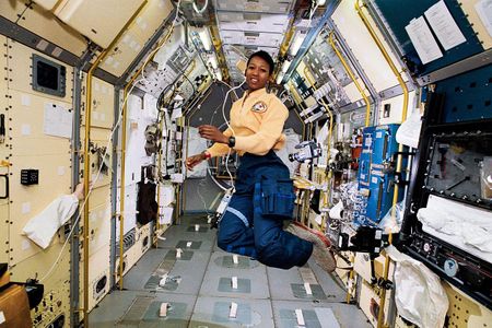 Jemison aboard the space shuttle 'Endeavour' in the Spacelab Japan science module.