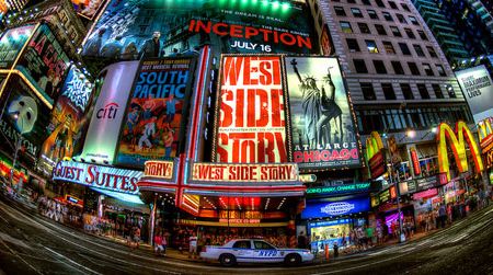 In the midst of Broadway's musicals, there's a little food to be found. Times Square Fisheye.