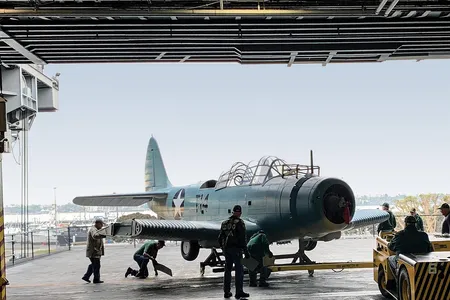 The replica arrived in pieces at the USS Midway Museum and required more than 2,000 hours to assemble.