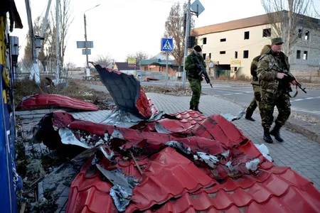 Separatist forces walk the streets of Donetsk, Ukraine on November 8th.