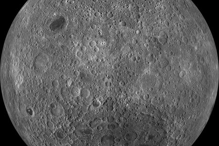 The far side of the Moon, a mosaic of Lunar Reconnaissance Orbiter wide-angle camera images. 