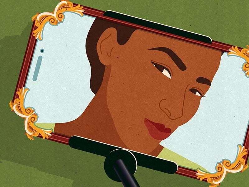 Illustration of woman looking into mirror 