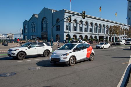 A Cruise car goes for a ride in San Francisco.

