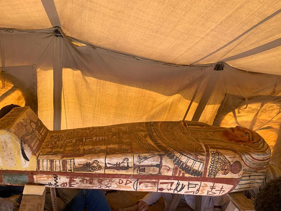 One of the 14 newly unearthed coffins