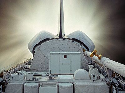 The space shuttle’s cargo bay is more than just a shipping container. It’s also a workspace for spacewalkers.