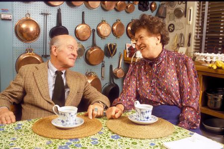 Julia Child and her husband Paul Child at their home in Cambridge, Massachusetts.