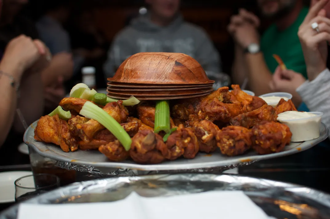 Buffalo wings and celery at Anchor Bar