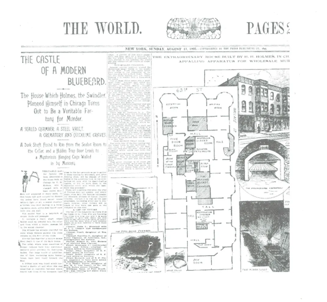 1895 newspaper detailing Holmes' so-called murder castle