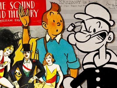 Works entering the public domain include&nbsp;The Sound and the Fury, the first recordings of&nbsp;Rhapsody in Blue, Popeye, Tintin and&nbsp;The Broadway Melody.