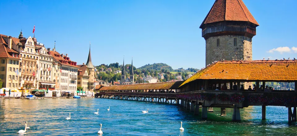  The charming Swiss town of Lucerne with its famous bridge 