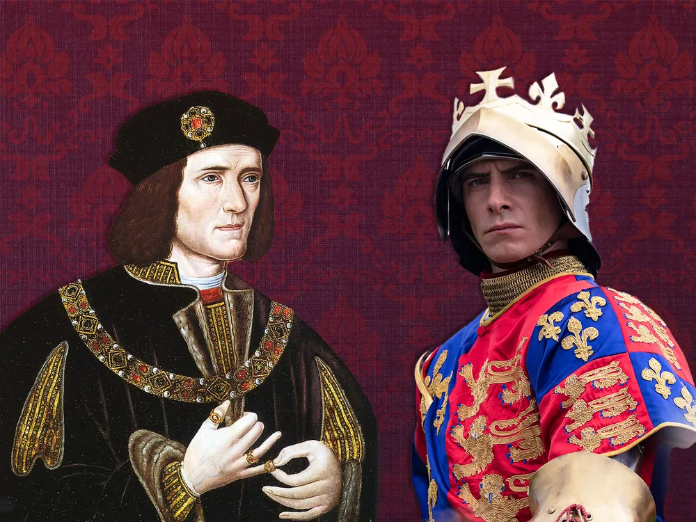 Illustration of Richard III and Harry Lloyd as Richard III in "The Lost King"