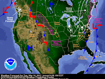 NOAA weather map for Tuesday, March 14, 2017