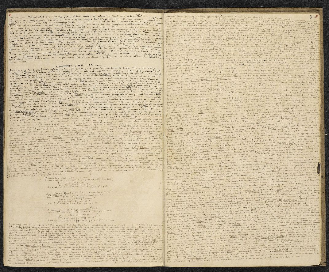 Pages from the manuscript copy of an 1833 Brontë novella titled The Foundling