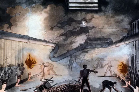 Charging retorts at the Gas Light Establishment. Brick Lane, London, 1822.