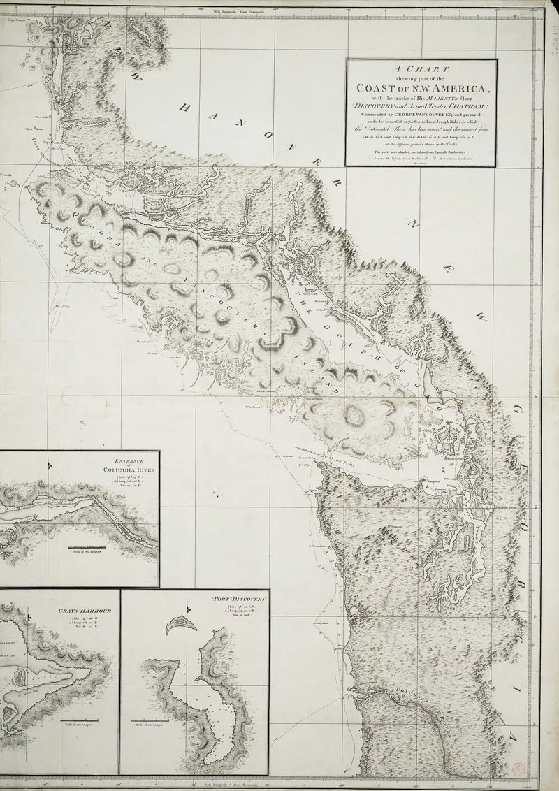 A chart of the Pacific Northwest, as surveyed during George Vancouver's expedition to the region
