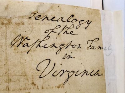 In the corner of one side of the document, Washington wrote "Genealogy of the Washington Family in Virginia"