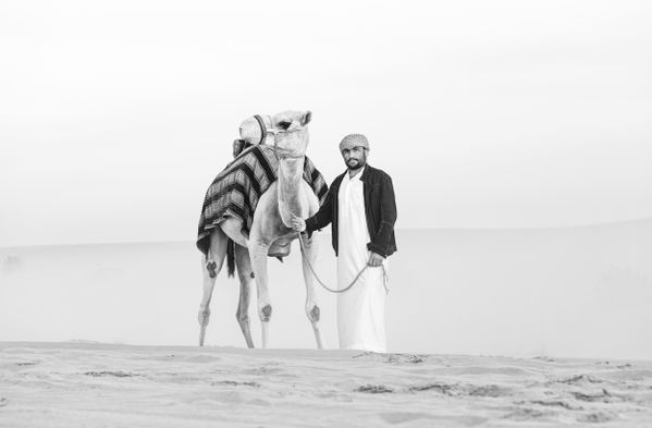 Man and Camel in Black and White thumbnail