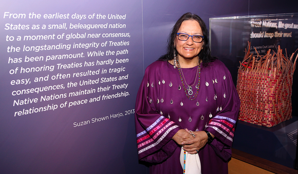 Suzan Shown Harjo (Cheyenne and Hodulgee Muscogee) at the opening of the exhibition 