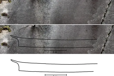 This tracing shows the shape of the carving, which is only visible under certain weather conditions.