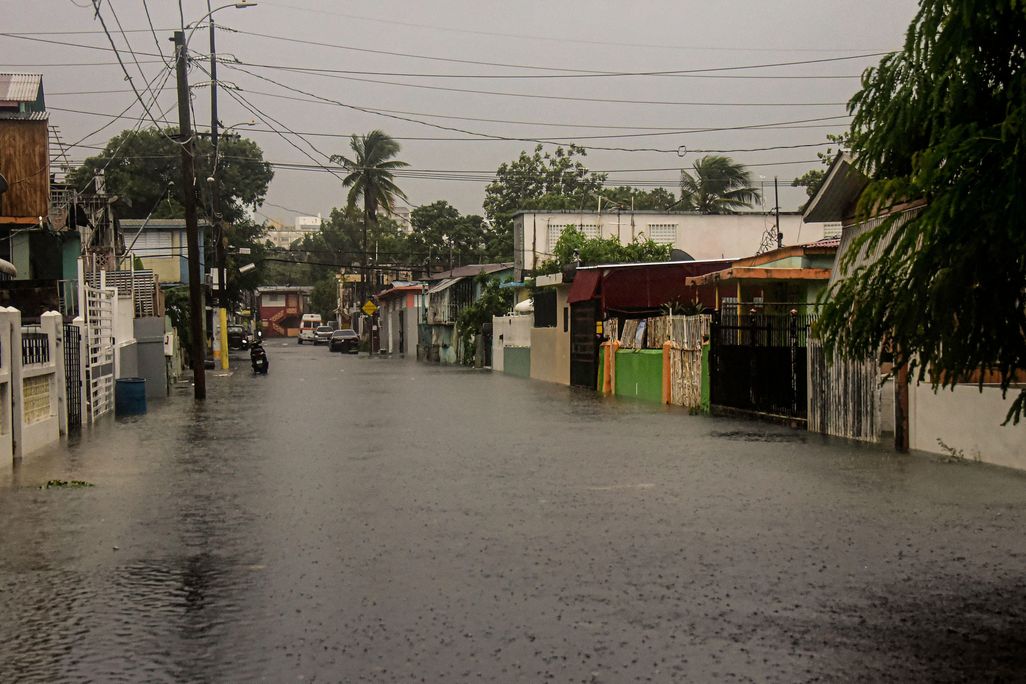 A flooded road in Villa Blanca, Puerto Rico, due to Hurricane Fiona
