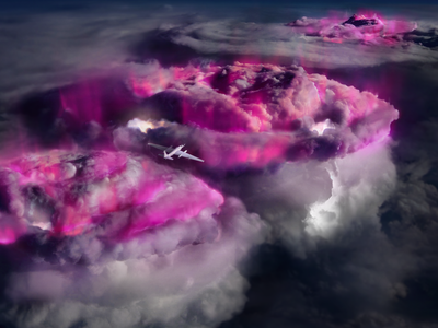 An artist&#39;s rendering of gamma-ray glows observed during the research, with gamma rays colored purple for emphasis